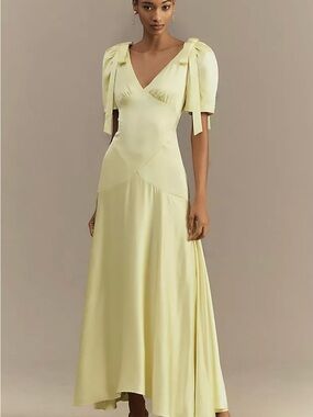 NWOT The Mare Mare Bree Puff-Sleeve V-Neck Satin Midi Dress